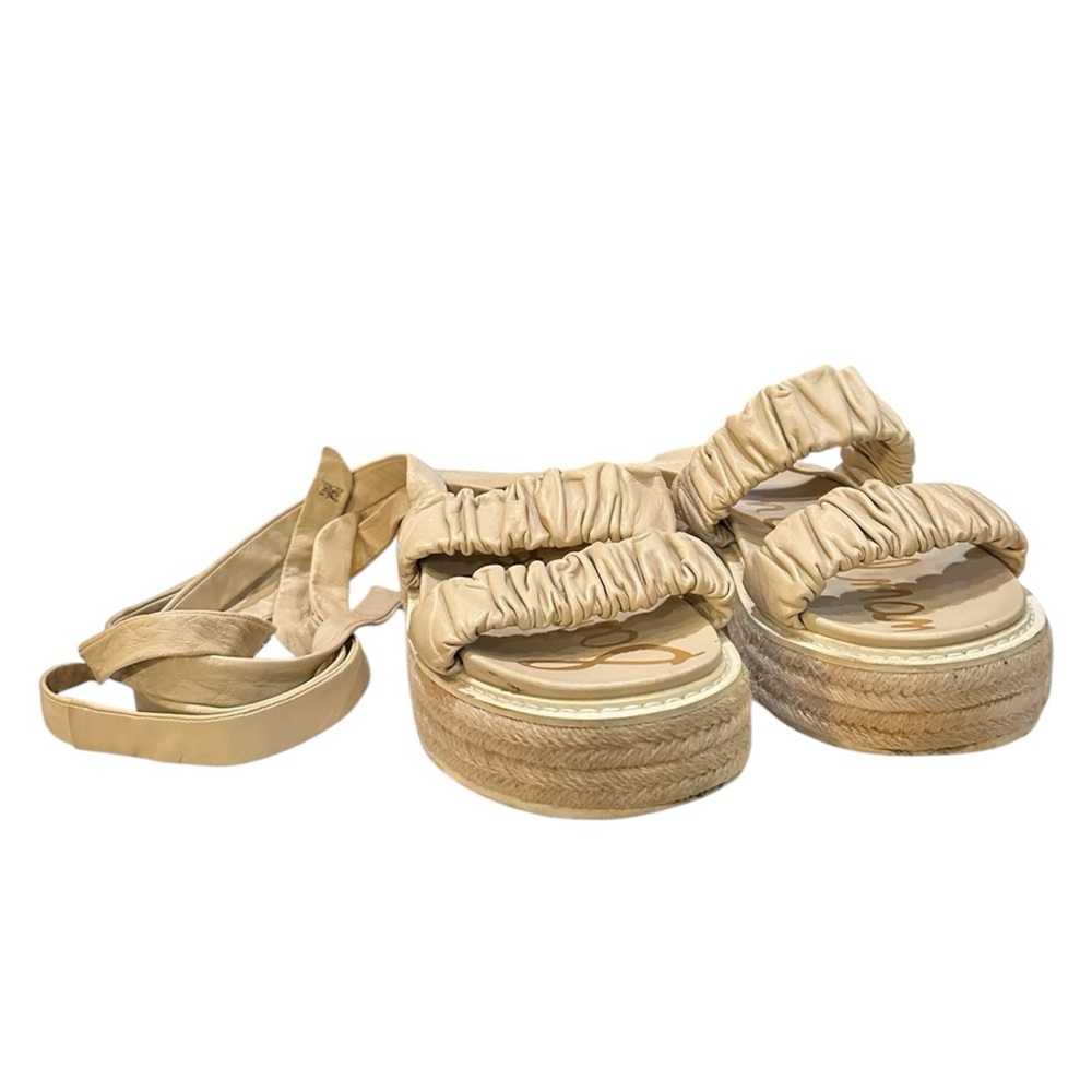 Sam Edelman Nude Platform Espadrille Sandals Size 8 Ruched Straps Ankle Wrap - Picture 9 of 13